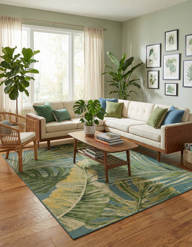 Detail image of  9' x 12'  Washable Botanical Indoor / Outdoor Rug