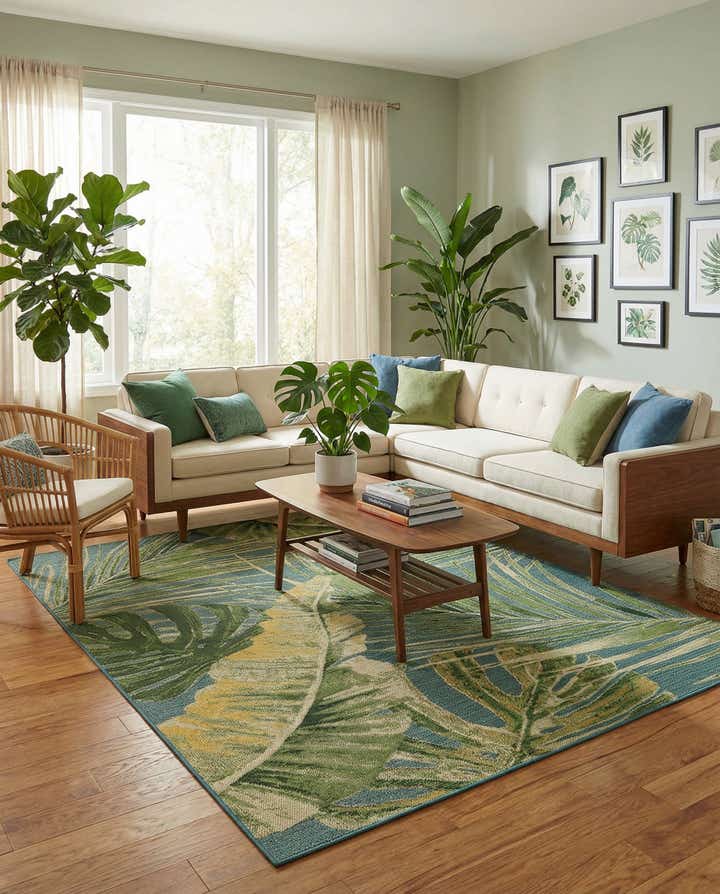 9' x 12' Easy-Clean Botanical Indoor / Outdoor Rug
