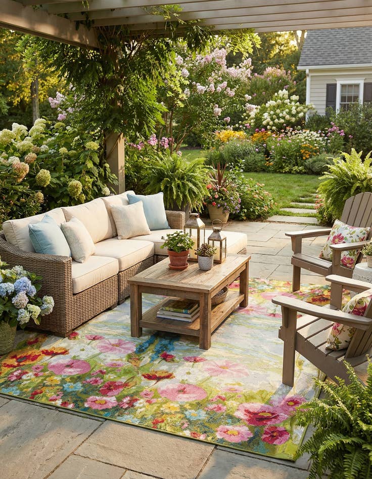 Detail image of 8' x 8'  Washable Botanical Indoor / Outdoor Square Rug