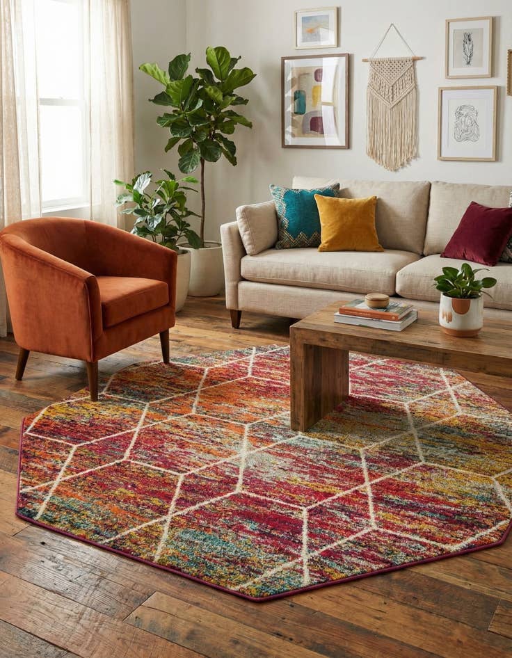 Detail image of 5' 3 x 5' 3 Trellis Frieze Octagon Rug