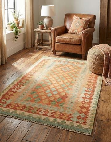 2' 9 x 4' 4 Hand Woven Kilim Waziri Wool Rug