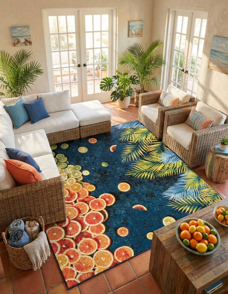Detail image of  10' x 10'  Washable Coastal Indoor / Outdoor Square Rug