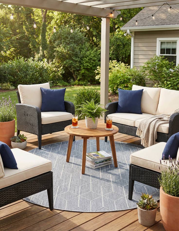 Detail image of 7' 10 x 7' 10  Washable Trellis Indoor / Outdoor Round Rug