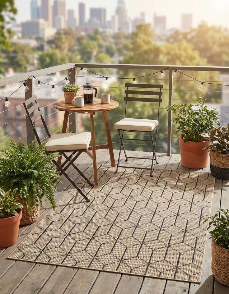 Detail image of  4' 1 x 6' 1  Washable Lattice Indoor / Outdoor Rug