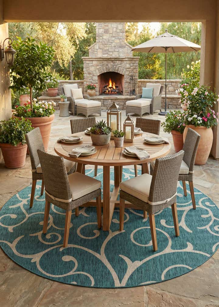 13' x 13' Easy-Clean Botanical Indoor / Outdoor Round Rug
