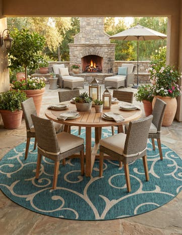 13' x 13' Easy-Clean Botanical Indoor / Outdoor Round Rug