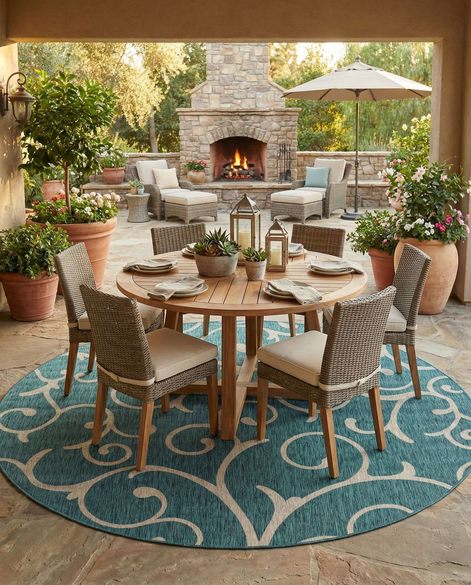 13' x 13' Easy-Clean Botanical Indoor / Outdoor Round Rug