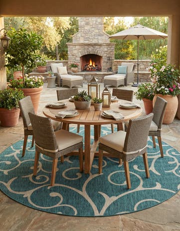 13' x 13' Easy-Clean Botanical Indoor / Outdoor Round Rug