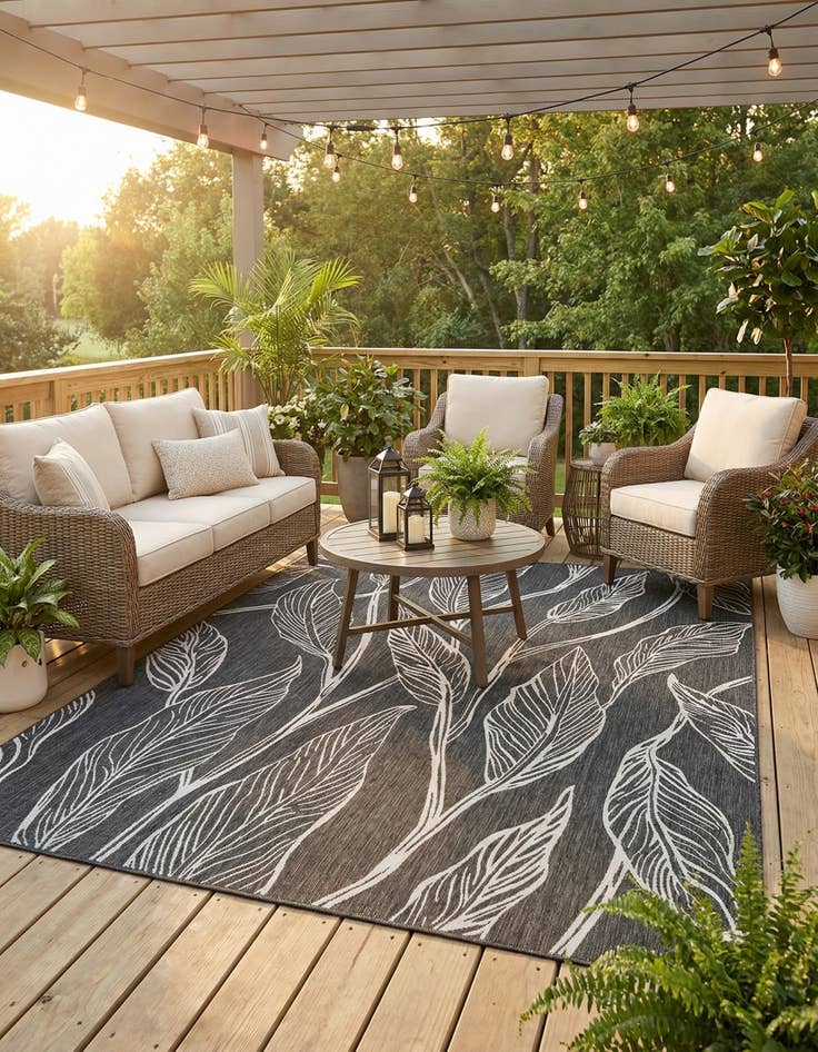 Detail image of 9' x 12' Easy-Clean Botanical Indoor / Outdoor Rug