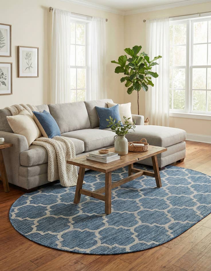 Detail image of 5' 3 x 8'  Washable Trellis Indoor / Outdoor Oval Rug