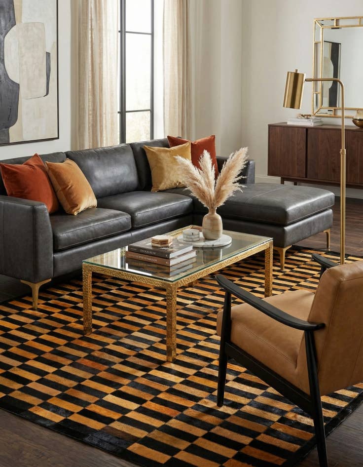 Detail image of  5' 2 x 8' 1 Cowhide - Patchwork Rug