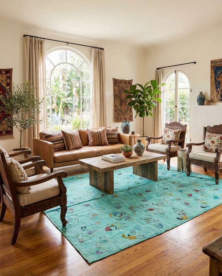 6' 7 x 9' 2 Hand Woven Kilim Suzani Wool Rug