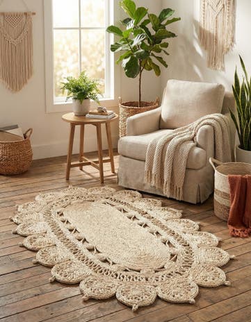 Ivory Handmade Braided Jute Oval Rug