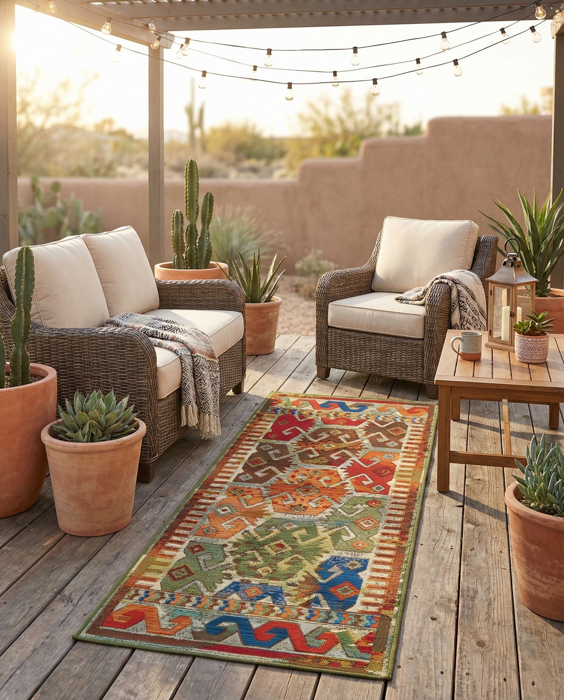 Easy-Clean Southwestern Indoor / Outdoor Runner Rug