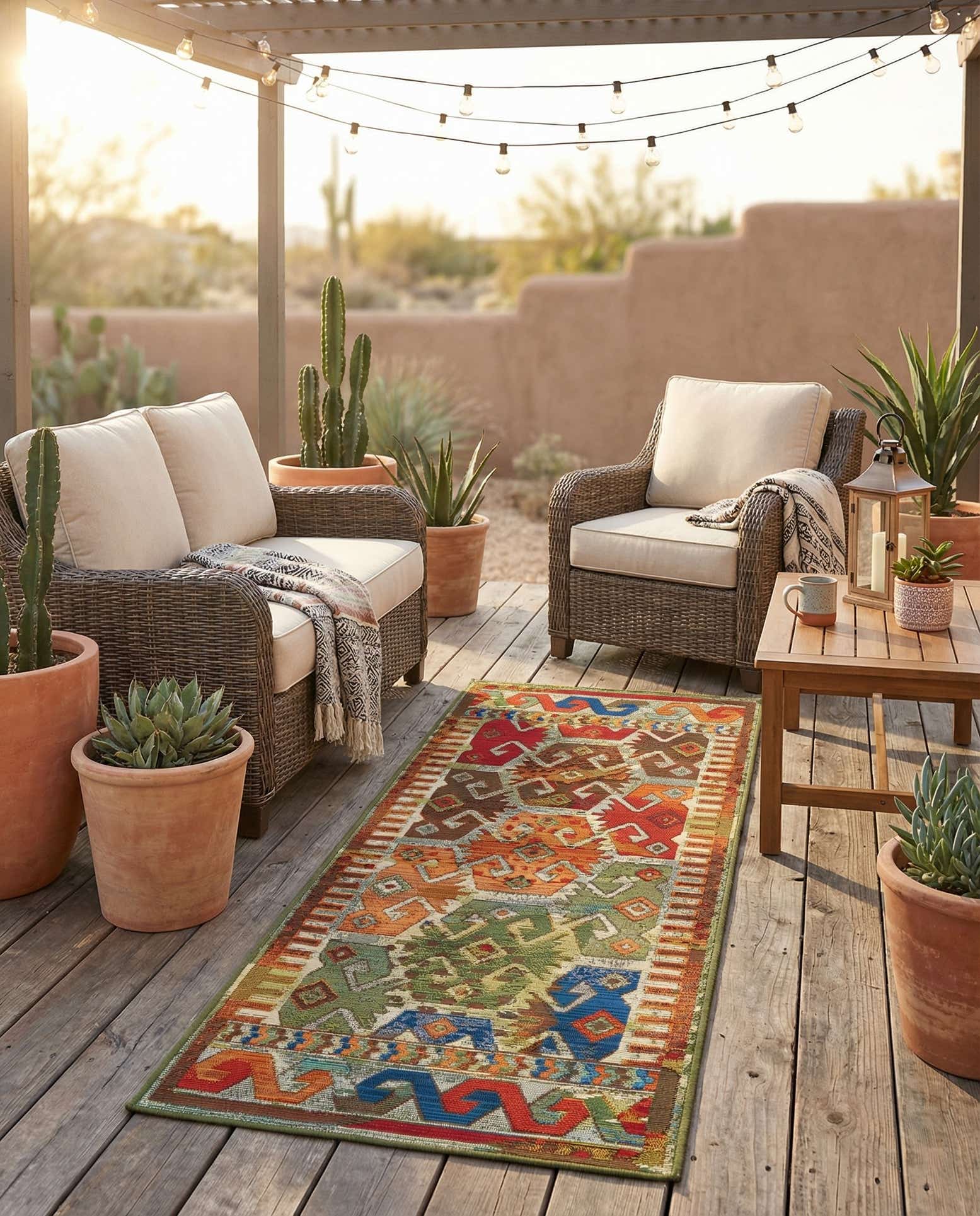 2' x 5' Easy-Clean Southwestern Indoor / Outdoor Runner Rug