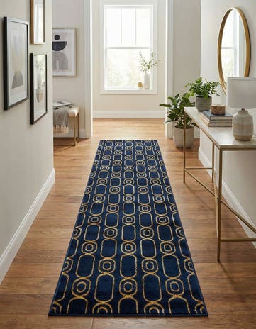 Navy Blue and Gold Vogue Geo Runner Rug