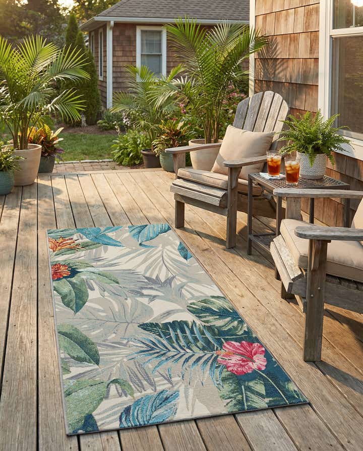 2' 7 x 5' 3 Easy-Clean Botanical Indoor / Outdoor Runner Rug