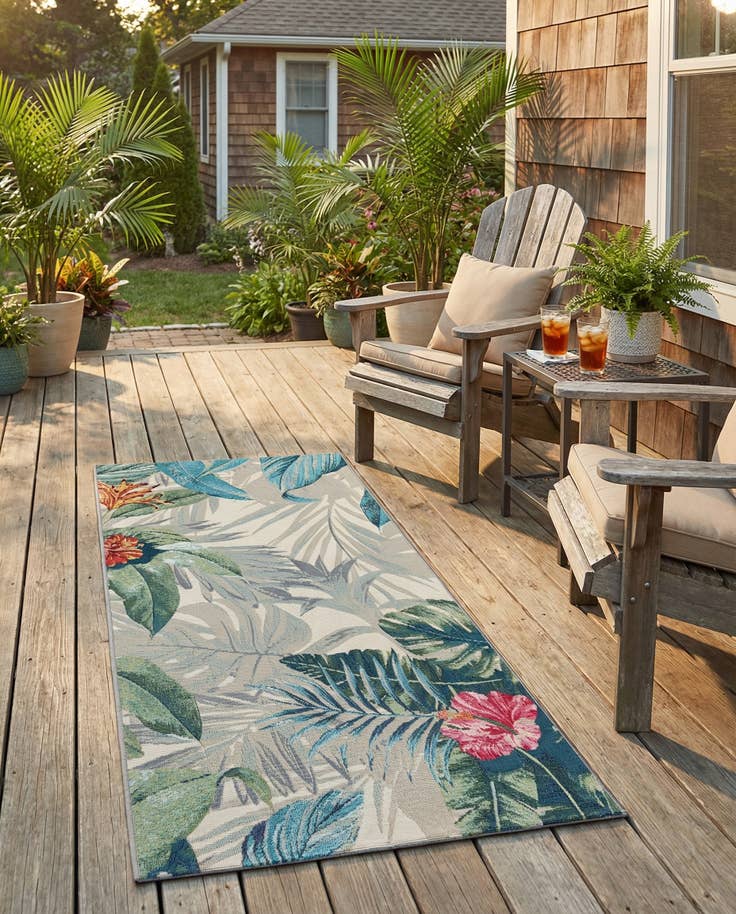Detail image of 2' 7 x 5' 3 Easy-Clean Botanical Indoor / Outdoor Runner Rug