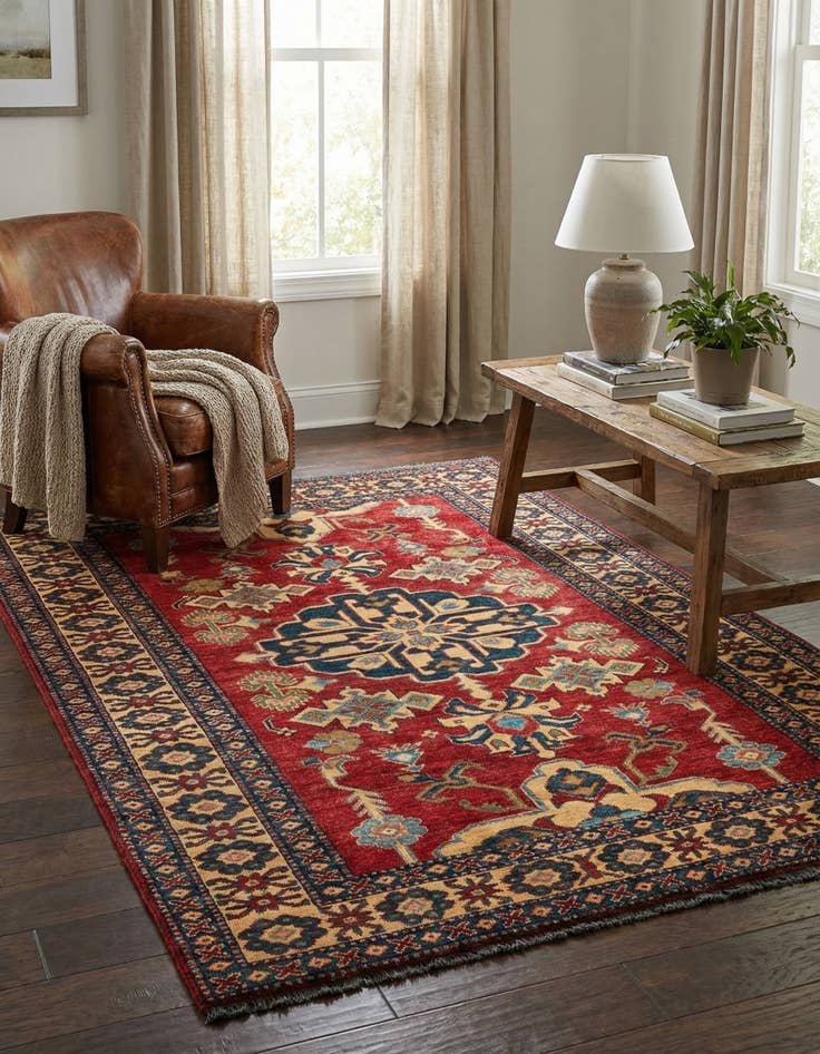 Detail image of  4' 3 x 5' 8  Hand Knotted Kazak Wool Rug