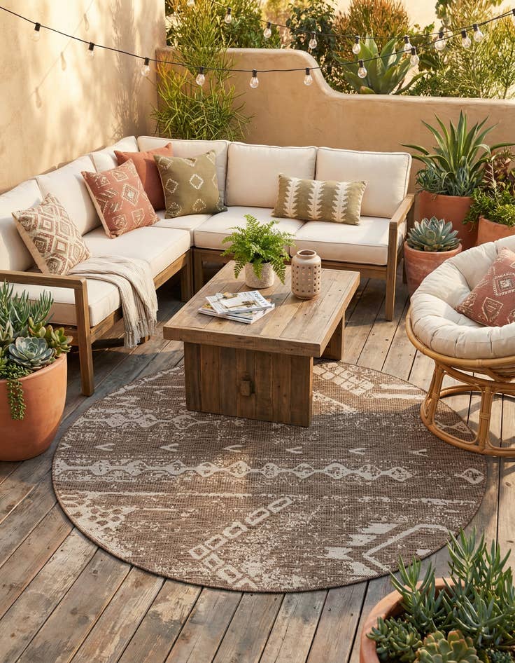 Detail image of  6' x 6'  Washable Bohemian Indoor / Outdoor Round Rug