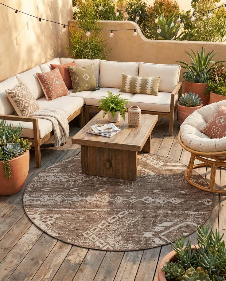 Detail image of 6' x 6' Easy-Clean Bohemian Indoor / Outdoor Round Rug