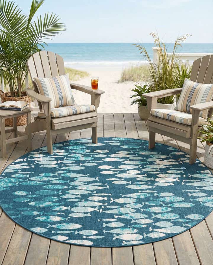 7' x 7' Easy-Clean Coastal Indoor / Outdoor Round Rug