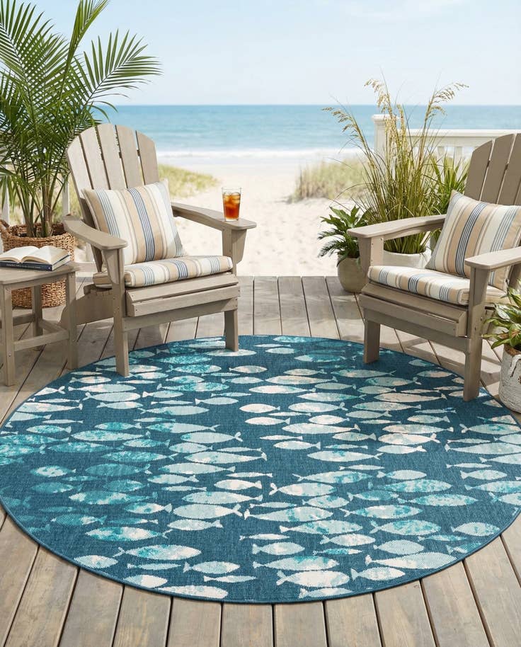 Detail image of 7' x 7' Easy-Clean Coastal Indoor / Outdoor Round Rug