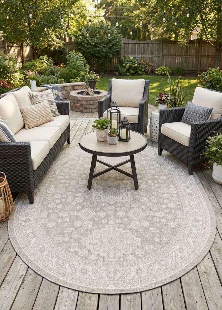7' 10 x 10' Easy-Clean Aztec Indoor / Outdoor Oval Rug