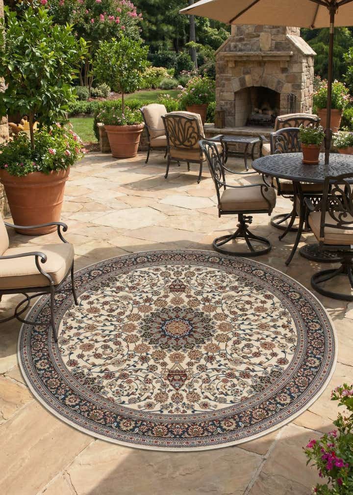 10' x 10' Easy-Clean Traditional Indoor / Outdoor Round Rug