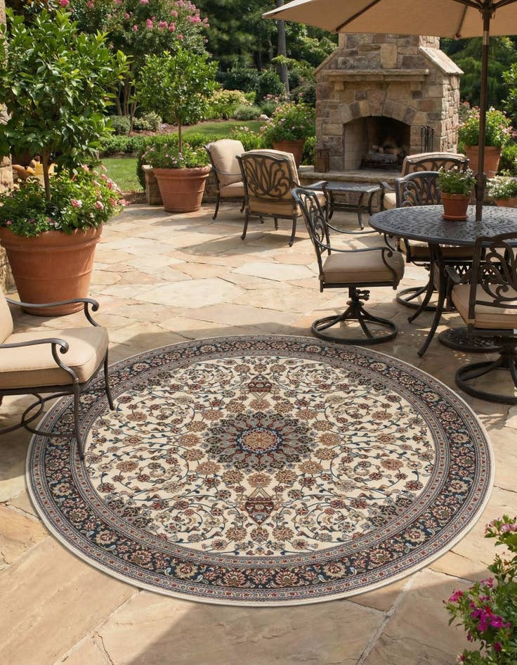 Detail image of  10' x 10'  Washable Traditional Indoor / Outdoor Round Rug