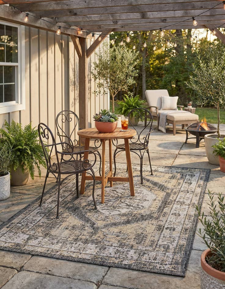 Detail image of 4' x 6'  Washable Traditional Indoor / Outdoor Rug