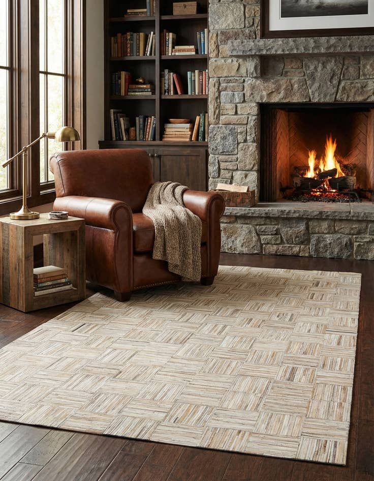 Detail image of  4' 10 x 7' 9 Cowhide Leather Rug