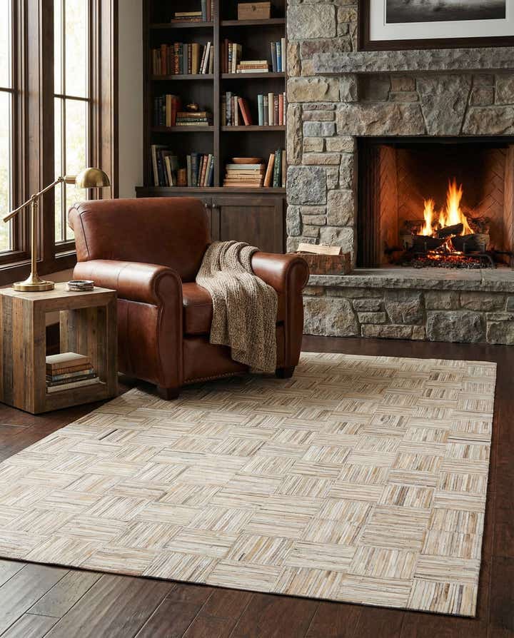 4' 10 x 7' 9 Cowhide Leather Rug