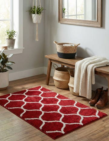 Red Lattice Frieze Rug