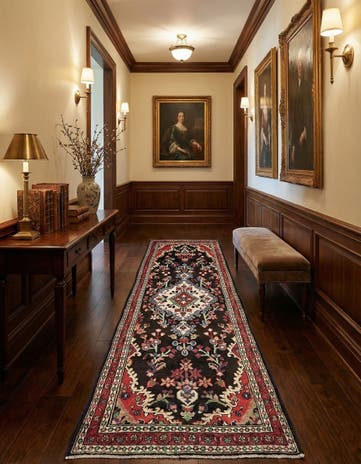 3' 7 x 9' 10 Hand Knotted Hamedan Persian Wool Runner Rug
