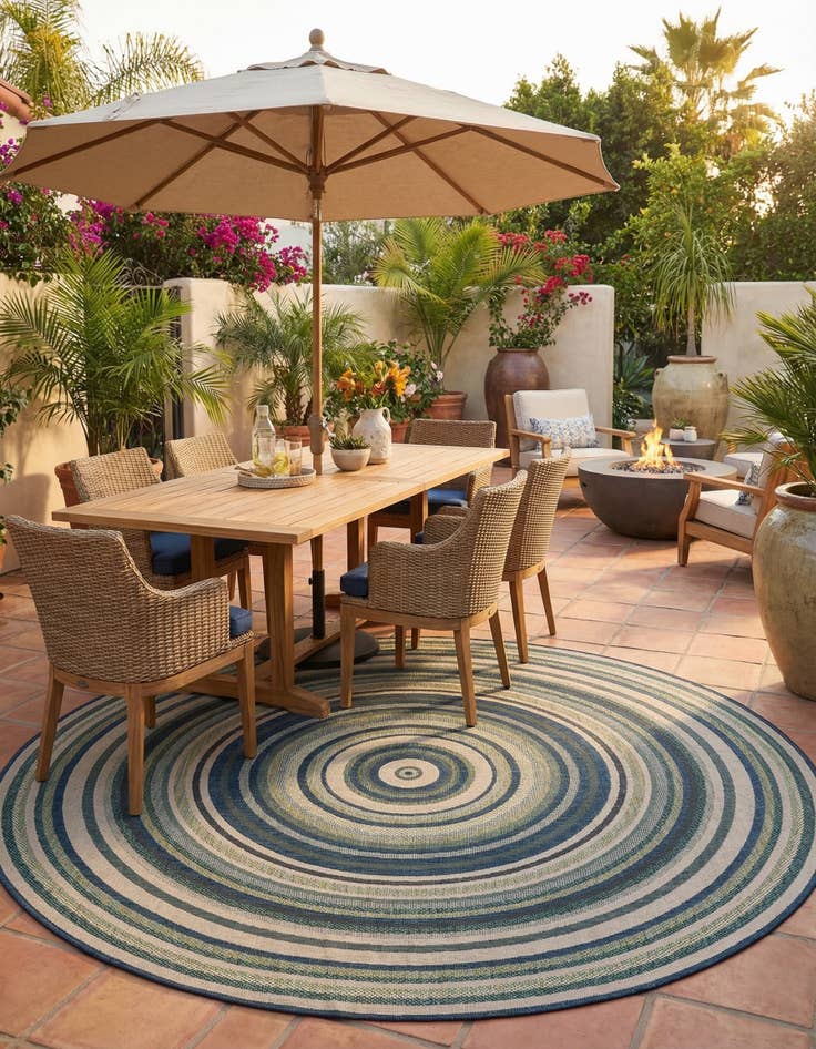 Detail image of 10' x 10'  Washable Baja Indoor / Outdoor Round Rug