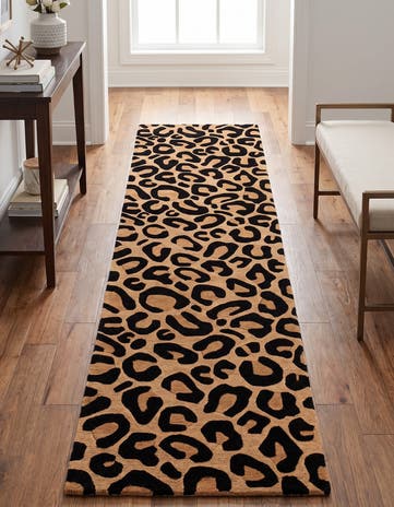 Beige and Black Hand Tufted Safari Wool Runner Rug