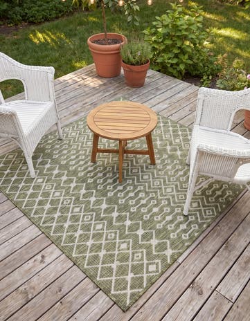 Green Easy-Clean Lattice Indoor / Outdoor Square Rug