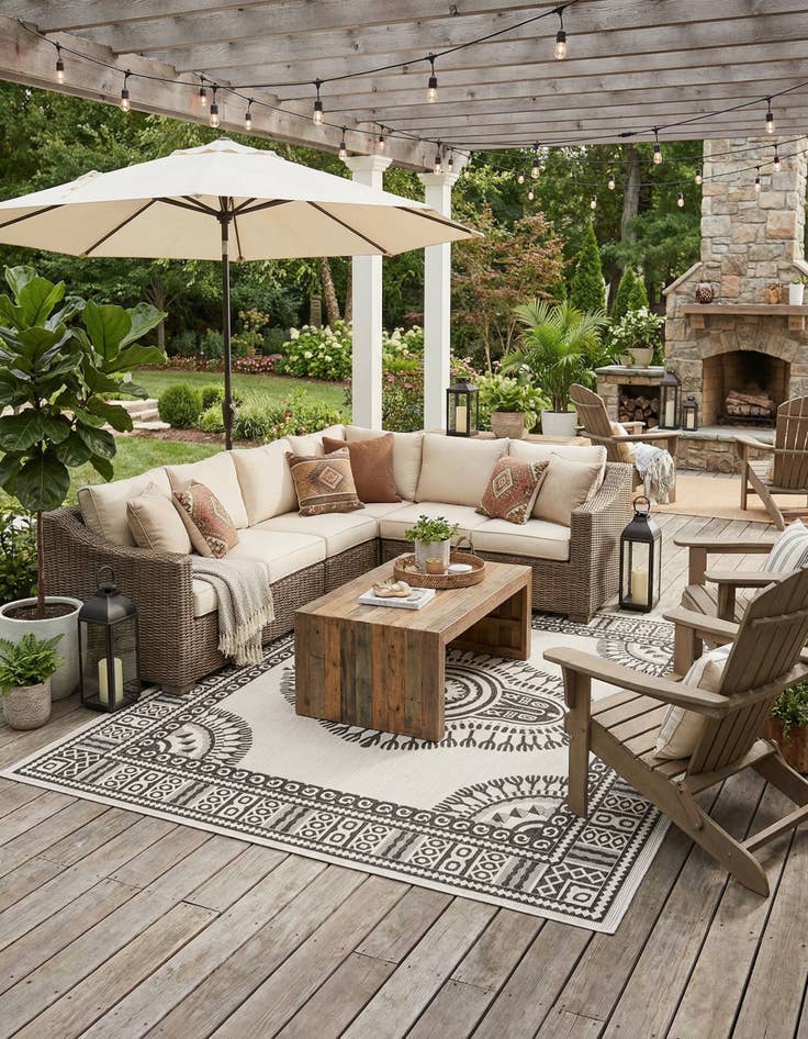 Detail image of 12' x 12'  Washable Traditional Indoor / Outdoor Square Rug