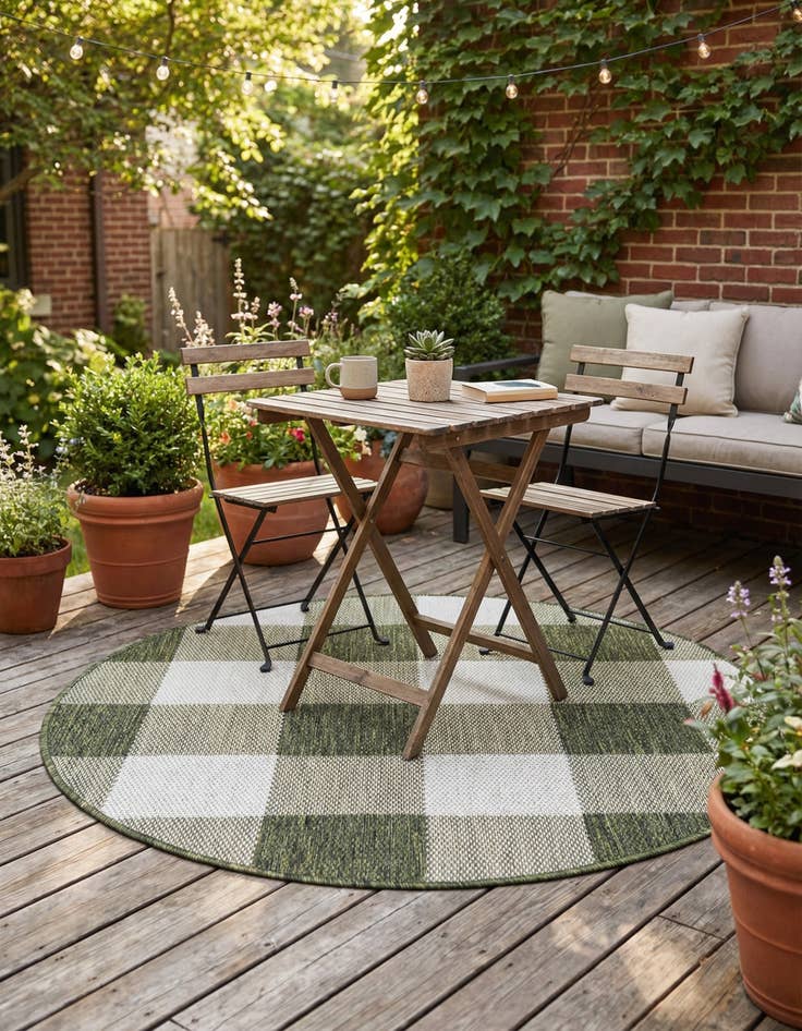 Detail image of 3' x 3'  Washable Checkered Indoor / Outdoor Round Rug