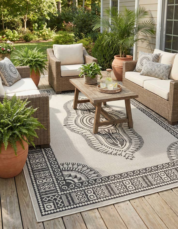 Detail image of 9' x 12' Easy-Clean Traditional Indoor / Outdoor Rug
