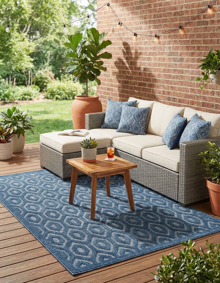 Detail image of 5' 3 x 8'  Washable Trellis Textured Indoor / Outdoor Rug