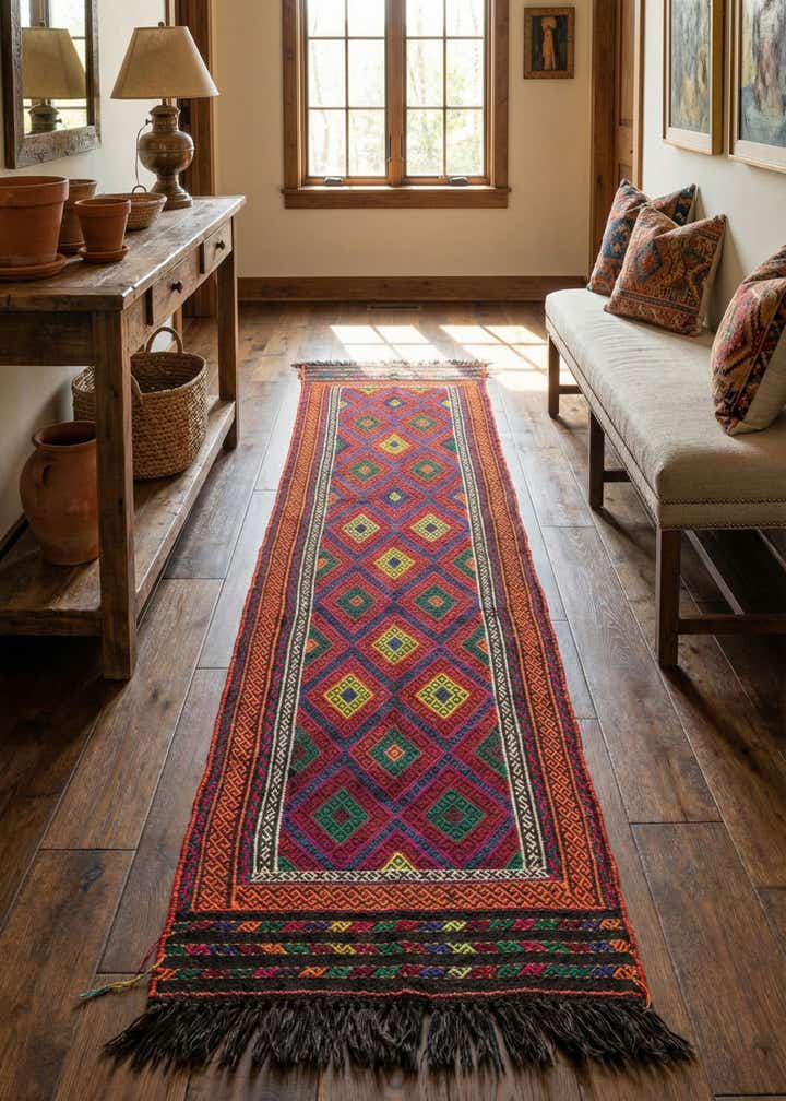 2' x 7' 9 Hand Knotted Kilim Fars Persian Wool Runner Rug