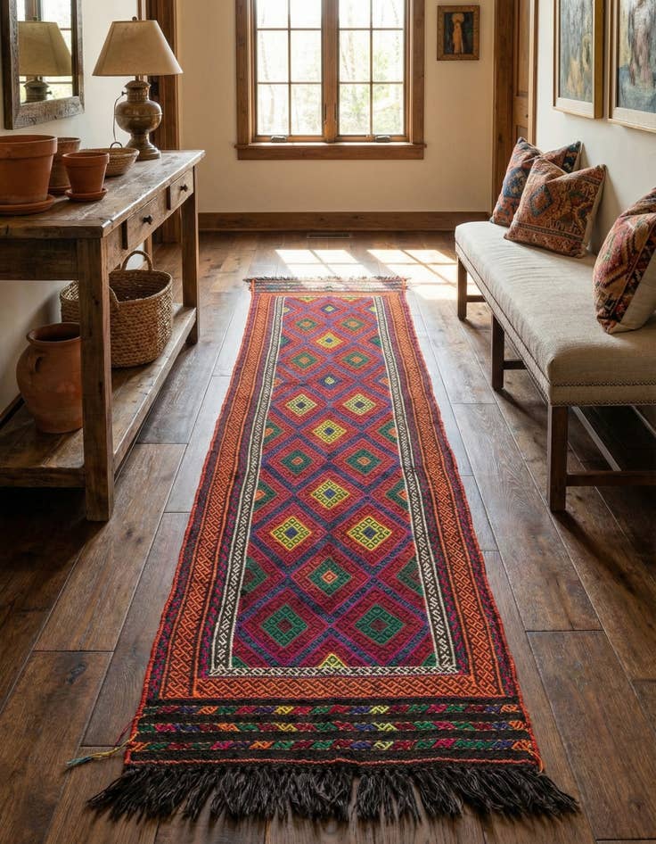 Detail image of 2' x 7' 9  Hand Knotted Kilim Fars Persian Wool Runner Rug