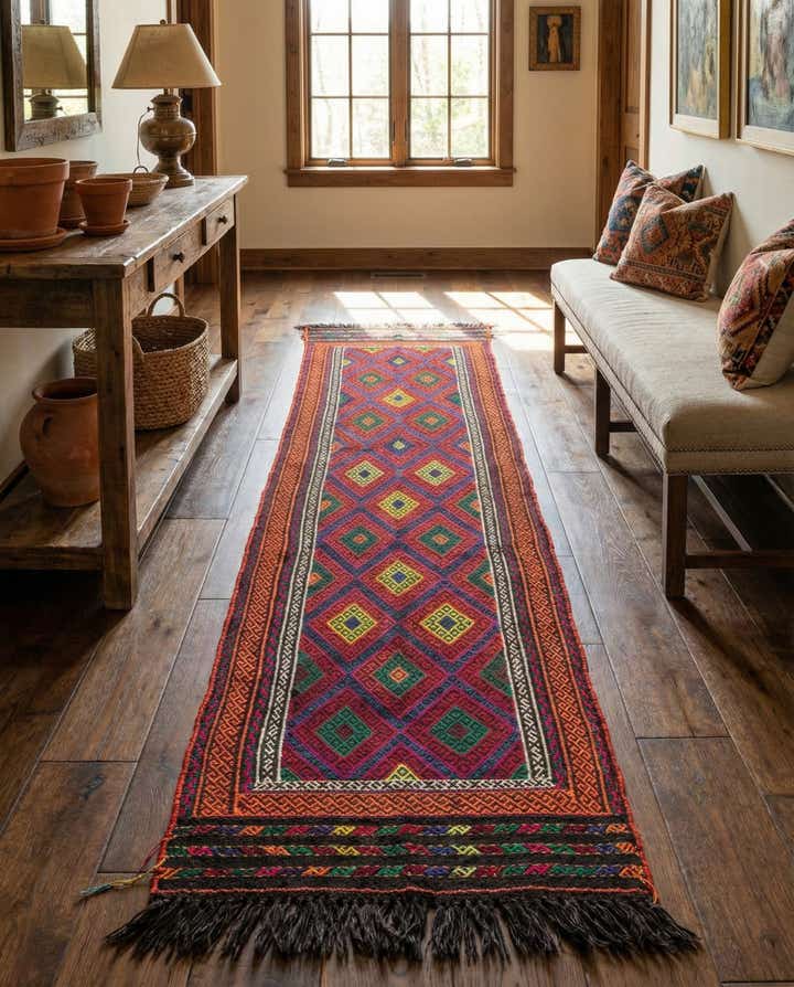 2' x 7' 9 Hand Knotted Kilim Fars Persian Wool Runner Rug