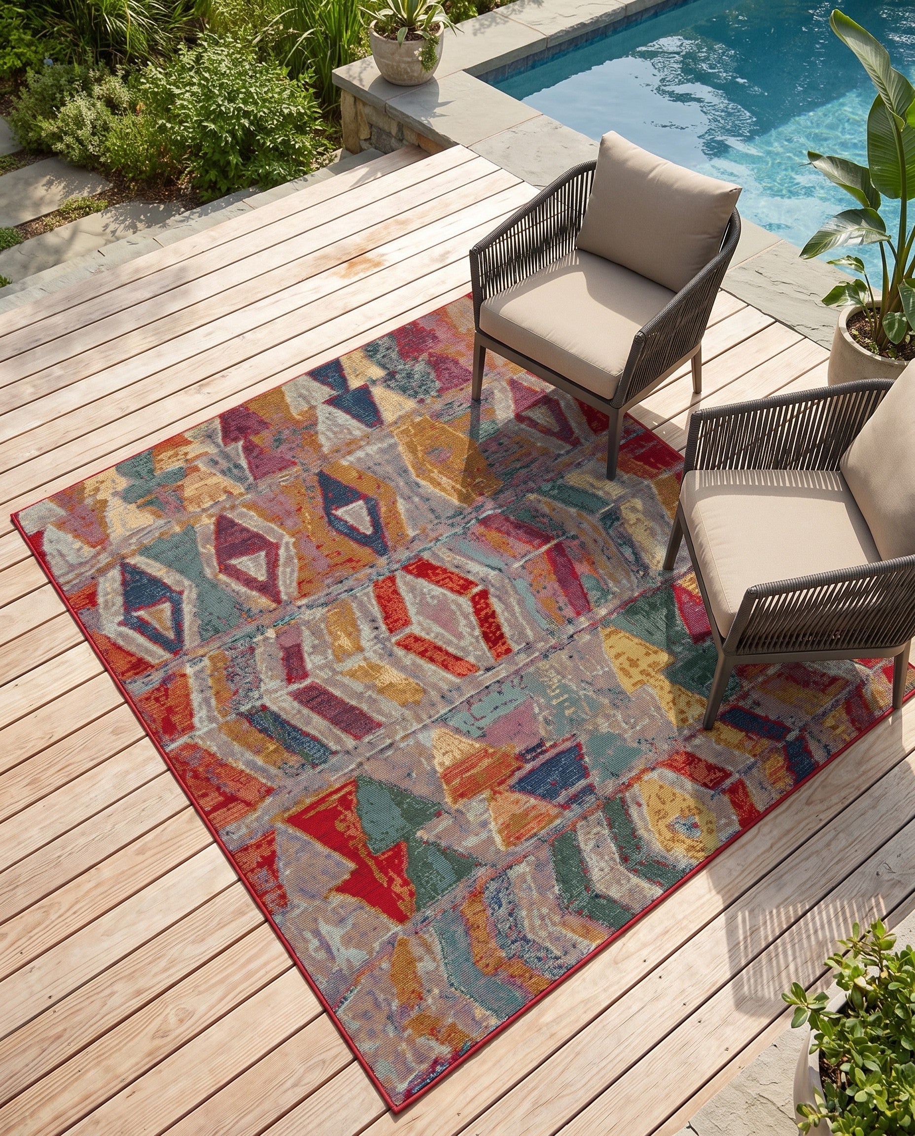 5' 3 x 5' 3 Easy-Clean Modern Indoor / Outdoor Square Rug
