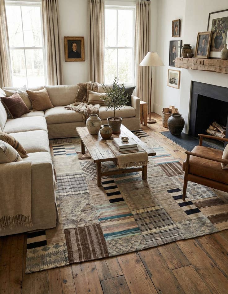 Detail image of 6' 6 x 9' 7  Hand Woven Kilim Patchwork Wool Rug