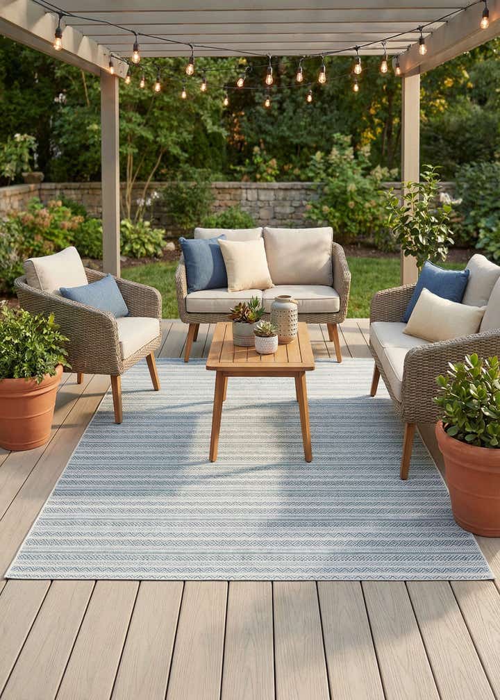 7' 10 x 7' 10 Easy-Clean Striped Indoor / Outdoor Square Rug