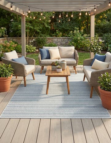 Teal Easy-Clean Ribbon Indoor / Outdoor Square Rug