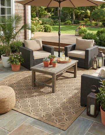 Light Brown Easy-Clean Lattice Indoor / Outdoor Rug